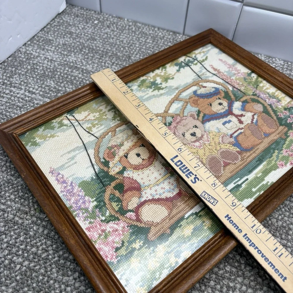 Cross Stitch Bears Nursery Family Love Sunbonnet Swing Country‎ Embroidery VTG